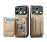 COQUE Custodia a portafoglio per Oppo Find X9s Pro, texture twill, scomparti per carte integrati e cinturino da polso, protezione RFID, tasca con cerniera, custodia protettiva in pelle-Cachi