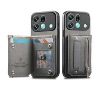 COQUE Custodia a portafoglio per Oppo Find X9s Pro, texture twill, scomparti per carte integrati e cinturino da polso, protezione RFID, tasca con cerniera, custodia protettiva in pelle-Grigio