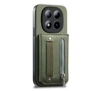 COQUE Custodia a portafoglio per Redmi Note 15 Pro Plus, texture twill, scomparti per carte integrati e cinturino da polso, protezione RFID, tasca con cerniera, custodia protettiva in pelle-Verde