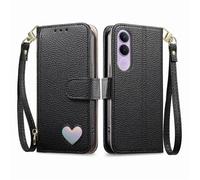 COQUE Custodia a portafoglio per Vivo V70 FE, con slot per carte e supporto, chiusura magnetica, custodia antiurto con motivo a cuore per Vivo V70 FE-Nero