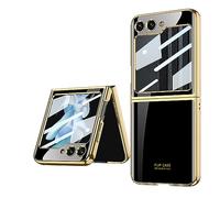 COQUE Custodia Galaxy Z Flip 5 5G,Custodia per cellulare verniciata lucida in vetro ultra sottile 9H,Cover pieghevole per Samsung Galaxy Z Flip 5 5G-Sabbia in oro nero