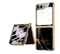 COQUE Custodia Galaxy Z Flip 5 5G,Custodia per cellulare verniciata lucida in vetro ultra sottile 9H,Cover pieghevole per Samsung Galaxy Z Flip 5 5G-Oro nero
