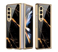 COQUE Custodia Galaxy Z Fold 4 5G,Custodia per cellulare verniciata lucida in vetro ultra sottile 9H,Cover pieghevole per Samsung Galaxy Z Fold 4 5G-Oro nero