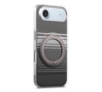 COQUE Custodia in fibra di carbonio per Apple iPhone 17 Air, cornice argentata, supporto magnetico rotante a 360° con suono a clic, custodia protettiva Afterglow per Apple iPhone 17 Air-Black