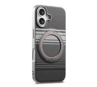 COQUE Custodia in fibra di carbonio per Apple iPhone 17, cornice argentata, supporto magnetico rotante a 360° con suono a clic, custodia protettiva Afterglow per Apple iPhone 17, colore nero