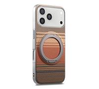 COQUE Custodia in fibra di carbonio per Apple iPhone 17 Pro Max, cornice argentata, supporto magnetico rotante a 360° con suono a clic, custodia protettiva Afterglow per iPhone 17 Pro Max, marrone
