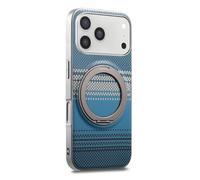 COQUE Custodia in fibra di carbonio per Apple iPhone 17 Pro Max, cornice argentata, supporto magnetico rotante a 360° con suono a clic, custodia protettiva Afterglow per iPhone 17 Pro Max, blu