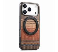 COQUE Custodia in fibra di carbonio per Apple iPhone 17 Pro Max, supporto magnetico rotante a 360° con suono a clic, custodia protettiva Afterglow per Apple iPhone 17 Pro Max, marrone