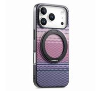 COQUE Custodia in fibra di carbonio per Apple iPhone 17 Pro Max, supporto magnetico rotante a 360° con suono a clic, custodia protettiva Afterglow per Apple iPhone 17 Pro Max, rosa viola