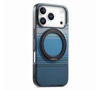 COQUE Custodia in fibra di carbonio per Apple iPhone 17 Pro Max, supporto magnetico rotante a 360° con suono a clic, custodia protettiva Afterglow per Apple iPhone 17 Pro Max, blu