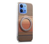 COQUE Custodia in fibra di carbonio per Xiaomi Redmi 15C 4G, telaio in argento, supporto magnetico rotante a 360° con suono a clic, custodia protettiva Afterglow per Xiaomi Redmi 15C 4G, marrone