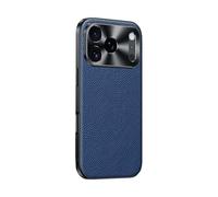 COQUE Custodia in vera pelle premium per Apple iPhone 17 Pro, protezione completa, copertura della fotocamera in metallo rialzato per Apple iPhone 17 Pro-Blu