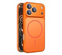 COQUE Custodia magnetica per Apple iPhone 17 Pro Max, design con pulsante monoblocco, anello magnetico integrato, con protezione per l'obiettivo della fotocamera, custodia protettiva sottile-Arancia