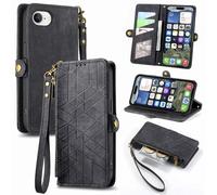 COQUE Custodia per Apple iPhone 16e, con [slot per carte][cordino][tasca con cerniera], custodiatettiva antiurto in pelle PU, guscio per Apple iPhone 16e-Nero