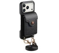 COQUE Custodia per Apple iPhone 17 Pro, design porta carte a fisarmonica, specchio integrato, con 1 tracolla staccabile, custodia protettiva antiurto per Apple iPhone 17 Pro-Nero