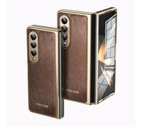 COQUE Custodia per Galaxy Z Fold 3,Pellicola protettiva integrata con cornice in oro galvanizzato, guscio antiscivolo,Cover pieghevole per Samsung Galaxy Z Fold 3 5G-Marrone