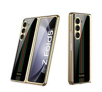 COQUE Custodia per Galaxy Z Fold 5, Custodia per cellulare verniciata lucida in vetro ultra sottile 9H, Cover pieghevole per Samsung Galaxy Z Fold 5 5G-Nero limitato