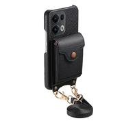 COQUE Custodia per Oppo Reno 13 Pro, texture litchi, design porta carte a fisarmonica, specchio integrato, con 1 tracolla staccabile, custodia protettiva antiurto per Oppo Reno 13 Pro-Nero