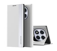 COQUE Custodia per Redmi Note 14 Pro 5G,Custodia in pelle magnetica per smartphone ribaltabile sul lato destro,Cover per telefono in TPU antiurto per Xiaomi Redmi Note 14 Pro 5G-Argento