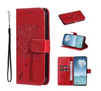 COQUE Custodia per Samsung Galaxy S26 Ultra Designum Papilionis Arboris Habet Crumena Cum Foraminibus Chartaceis Samsung Galaxy S26 Ultra-Rosso