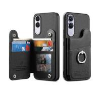 COQUE Custodia Portafoglio Flip Denim per Vivo V70 FE-Nero | Texture Denim, Blocco RFID, Supporto Ad Anello, Slot Per Carte, Protezione Antishock