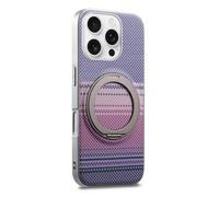 COQUE Fibra di Carbonio per Apple iPhone 16 Pro, Telaio Argento, Tessuto in Fibra di Aramide, Supporto Magnetico Rotativo a 360° con Suono di Click, Protezione Afterglow-Rosa Viola