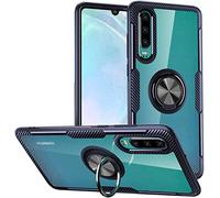 Coque Huawei P30,Étui protection armature conception fibre verre cristal clair avec un support rotation à 360 degrés pour prise bague maintien doigts [support voiture magnetique] Huawei P30, cadre