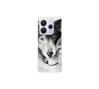 Coque - Maniacase - Xiaomi Redmi Note 14 5G - Nero e bianco - Flessibile - Motivo lupo e lupa
