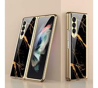 COQUE per Galaxy Z Fold 3 5G - Custodia per cellulare ultra sottile in vetro 9H, verniciata lucida, custodia per telefono pieghevole per Samsung Galaxy Z Fold 3 5G-Marbling-Gold Line Nero