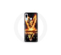 Coque per Samsung Galaxy A30 Vikings Serie Stagione 6 logo V Spada di Fuoco Sfondo Nero