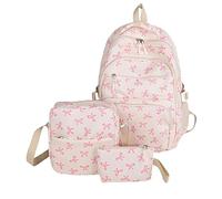 Coquette Bow Backpack, Aesthetic Nylon Rucksack, Cute Kawaii Backpack 3Pcs Set for Girls (pink)