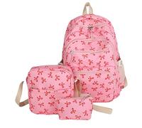 Coquette Bow Backpack, Aesthetic Nylon Rucksack, Cute Kawaii Backpack 3Pcs Set for Girls (rose)