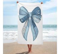Coquette Bow Blu Pastello Denim Tessuto Toppe Telo Mare in Microfibra Senza Sabbia Grandi Asciugamani Doccia Multiuso Assorbente per Bagno Piscina 130x80 CM