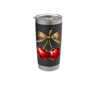 Coquette Bow Cherry Leopard Ribbon Retro Estetica Signore Bicchiere termico in acciaio inox doppia parete