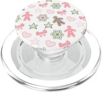 Coquette Bow Cute Pink Christmas Gingerbread Man Xmas Cookie PopSockets PopGrip per MagSafe