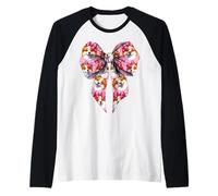 Coquette Bow Pembroke Welsh Corgi Dog Mom Pink Ribbon Girl Maglia con Maniche Raglan