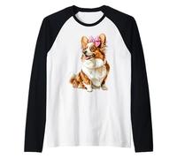Coquette Bow Pembroke Welsh Corgi Dog Mom Pink Ribbon Girl Maglia con Maniche Raglan