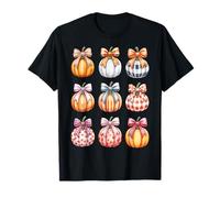 Coquette Bow Pumpkin Season Autumn Fall Leaves Thanksgiving Maglietta