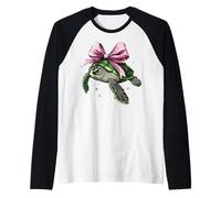 Coquette Bow Tartaruga Marina Oceano Animale Nastro Rosa Ragazza Maglia con Maniche Raglan