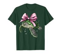 Coquette Bow Tartaruga Marina Oceano Animale Nastro Rosa Ragazza Maglietta