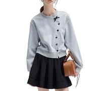 Coquette Bow Tie Cropped Cardigan Y2K Cutecore Cuore Button Knit Top 2000s Cottagecore Open Front Maglione, Grigio, Medium