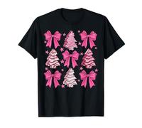 Coquette Bow Tree Cake Candy Cane Buon Natale Donne Ragazza Maglietta