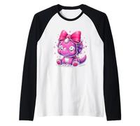 Coquette Bow Triceratops Dinosaur Nastro Rosa Mamma Ragazza Maglia con Maniche Raglan