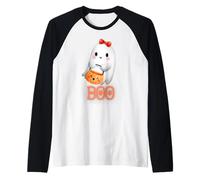 Coquette Ghost Boo Carino Halloween Fiocco Rosa Grafica Maglia con Maniche Raglan