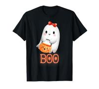 Coquette Ghost Boo Carino Halloween Fiocco Rosa Grafica Maglietta