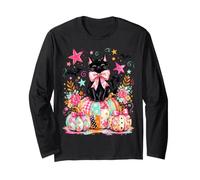 Coquette Halloween Preppy Stripe Spooky Girls Black Cat Boo Maglia a Manica