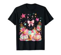 Coquette Halloween Preppy Stripe Spooky Girls Black Cat Boo Maglietta