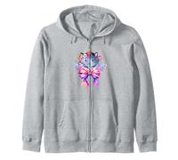 Coquette Happy Unicorn Cat Grigio Floreale Rosa Fiocco Caticorno Felpa con Cappuccio