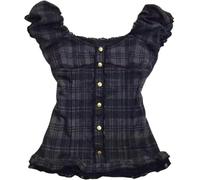 Coquette Increspature Top Donne Carino Estate Pizzo Peplo Babydoll Top Teen Ragazze Y2k Grunge 2000s Cottagecore Abbigliamento, Plaid nero., M