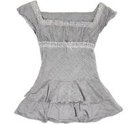Coquette Increspature Top Donne Carino Estate Pizzo Peplo Babydoll Top Teen Ragazze Y2k Grunge 2000s Cottagecore Abbigliamento, Grigio, M